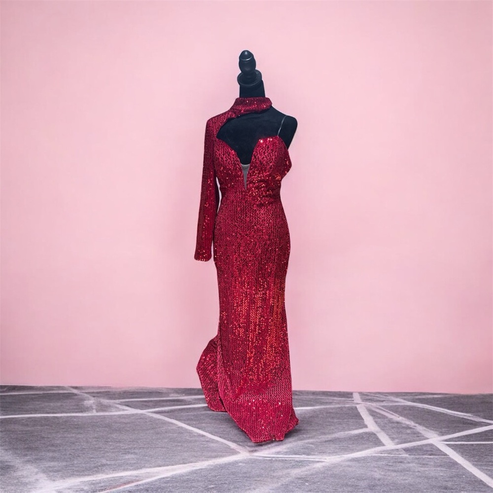 Glamorous One Shoulder Red Sequin Dress